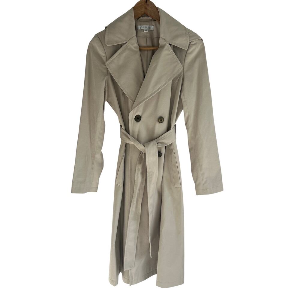 NWT Via Spiga Size XS Double Breasted Trench Coat Belted‎ Removable Hood